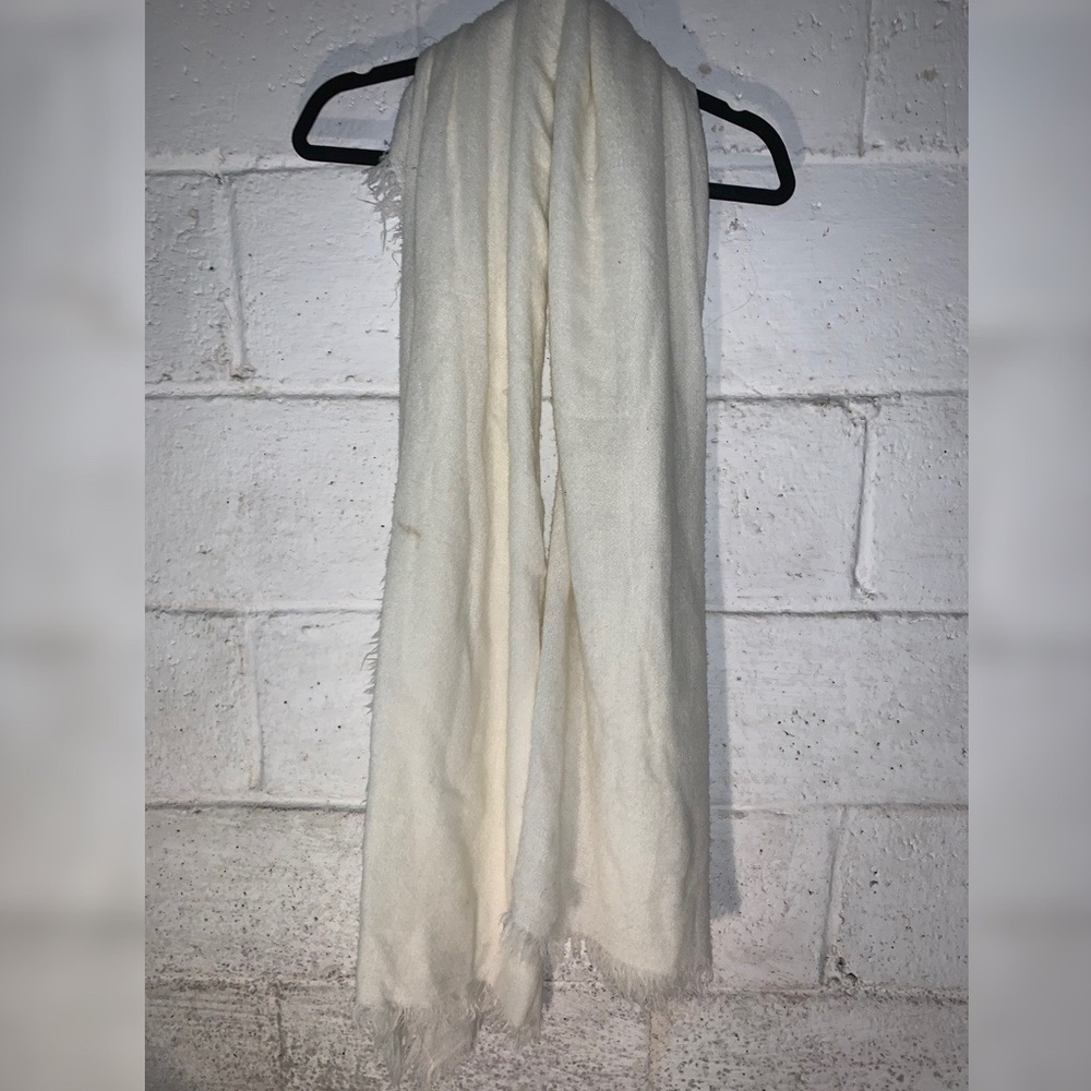 White Soft Knitted Scarf with Fringe Ends